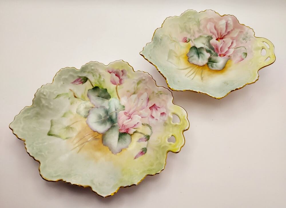 Antique MZ Austria Victorian Porcelain Plate And Berry Fruit Bowl Floral Gilt